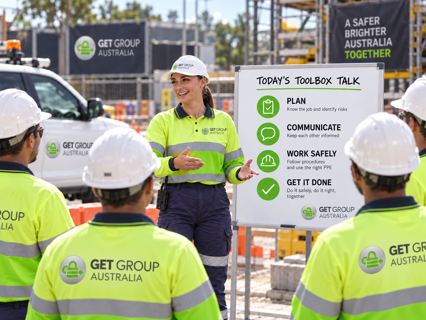 Get Group Australia labour hire team taking part in a pre start safety meeting