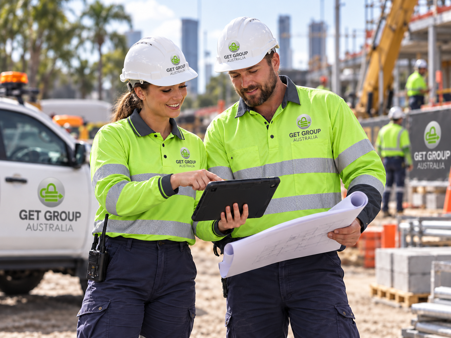 Site manager discussing labour hire crew requirements with a Get Group Australia worker