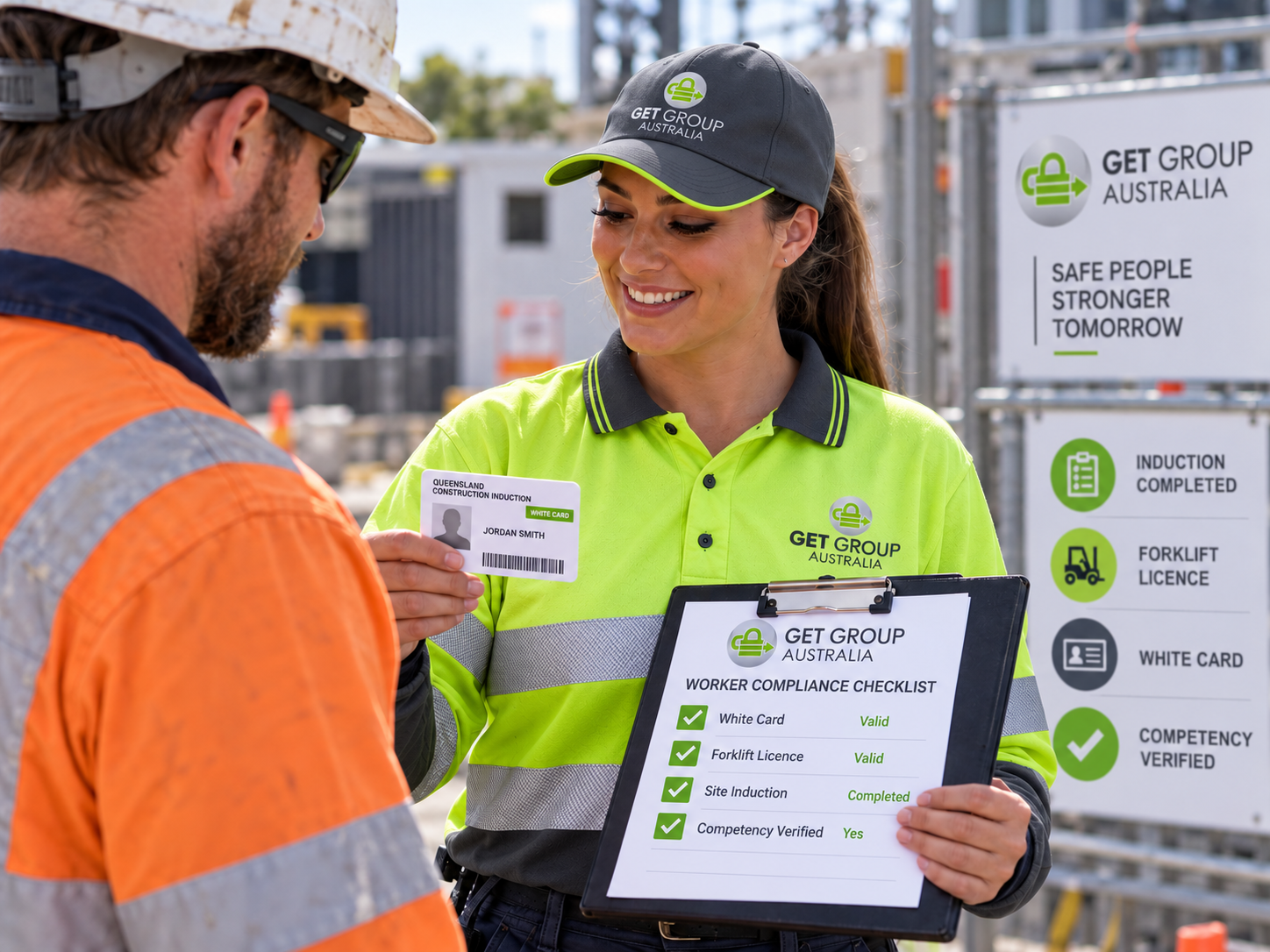 Supervisor checking worker licences, White Card and competencies before starting work